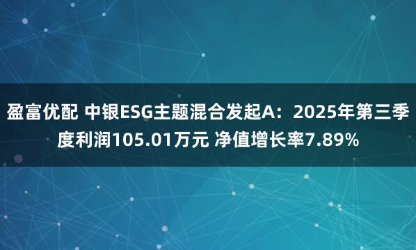 盈富优配 中银ESG主题混合发起A：2025年第三季度利润105.01万元 净值增长率7.89%