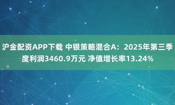 沪金配资APP下载 中银策略混合A：2025年第三季度利润3460.9万元 净值增长率13.24%